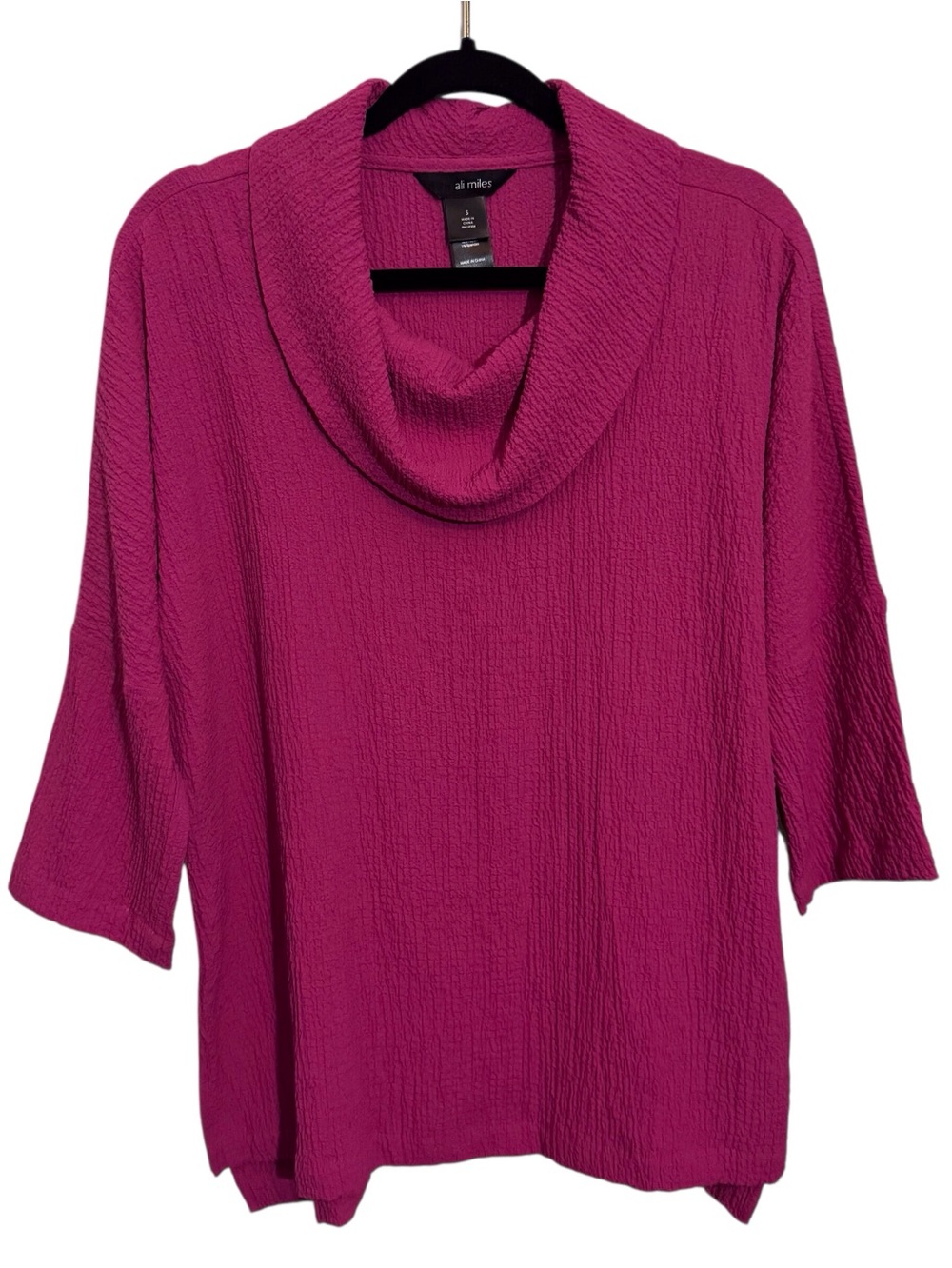 Ali Miles Small Pink Cowl Textured Tunic Top Blouse Artsy Lagenlook Art To Wear